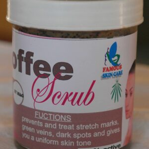 Coffee scrub This exfoliating scrub is design to help other products to work well on the skin helping the absorption into the skin leaving skin feeling fresh hydration and evening ski out with a shine