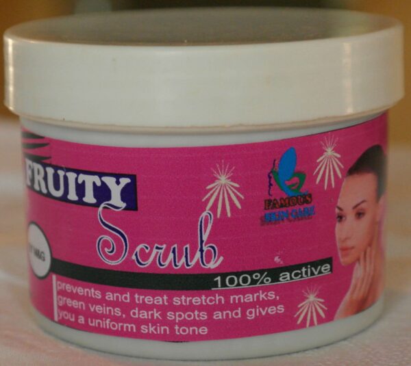 Fruity Scrub Exfoliating and natural brightening scrub clearing skin blemishes, helping and adding other products to work efficiently