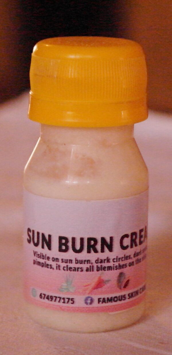 Sun burn cream designed to clear sun burn, and protect the face for further burns Its natural ingredients erases sun burn with any further damage